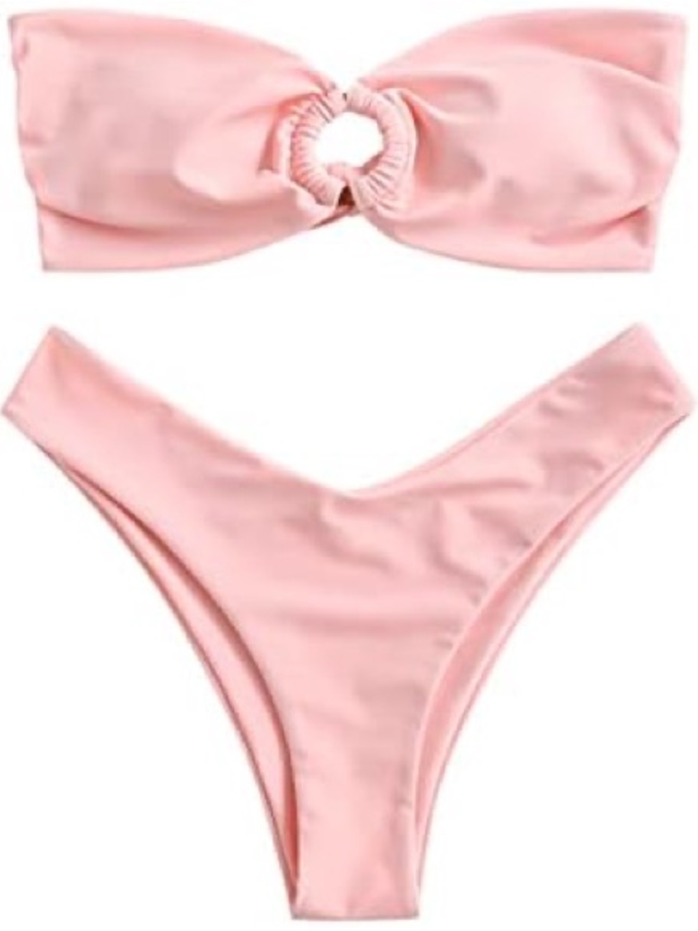 Aqua Soft Pink Ring-Accent Bandeau Bikini Top